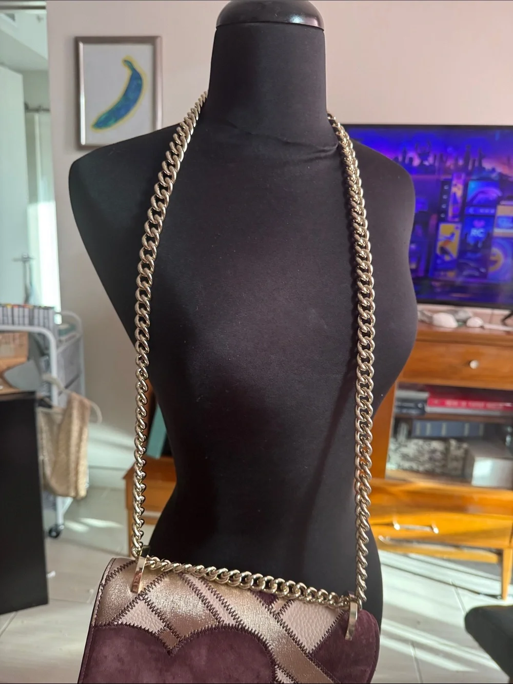 kate spade Burgundy and Rose Gold Heart Chain Shoulder Bag 
